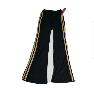 Shosho Womans Bell Bottom Style Leggings Black w Gold Stripes NEW