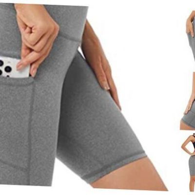 High Waist Out Pocket Yoga Short Tummy Control Workout Large Gray Snow Dot