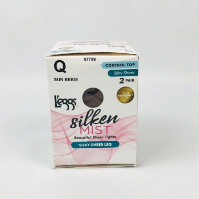 L'eggs Silken Mist Silky Sheer Control Top Pantyhose 2 Pack Sun Beige Size Q