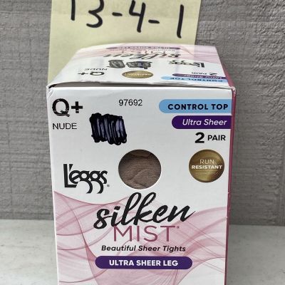 Leggs CONTROL TOP Silken Mist ULTRA Sheer Leg Size Q+ NUDE 2 Pair