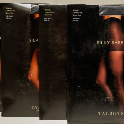 Talbots Silky Sheer Control Top Pantyhose size 3X 20 Denier Ash Grey 4 pairs