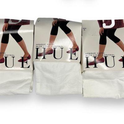 HUE Opaque Capri Leggings with Light Control Top White Size 5- 3 Pairs
