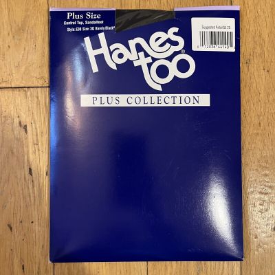 Hanes Too Plus Collection Control Top Sheer Toe Pantyhose 3Q Barely Black NIP