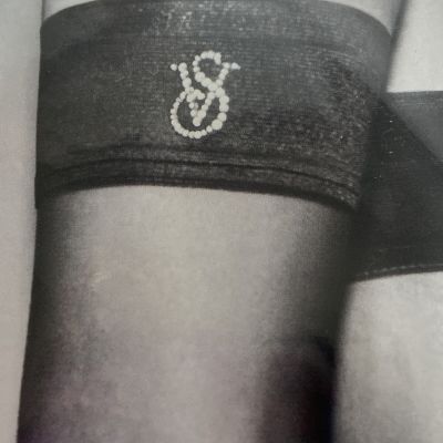 Victoria's Secret Thigh High Stockings Rhinestone Bling Logo Black Sexy Medium M
