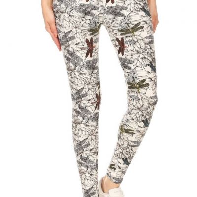 Yoga Style Banded Lined Dragonfly Print, Full Length Leggings In A Slim Fitting