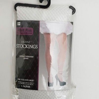 Adult Plus Fishnet Stockings White One Size Fits Most No. 844750