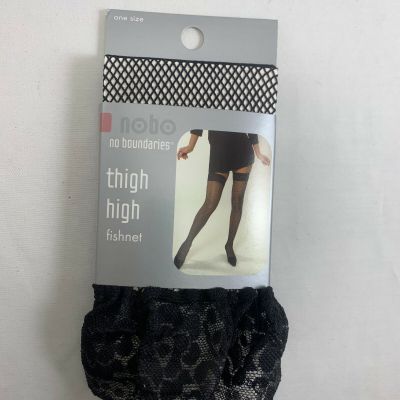 1 Pair NOBO Thigh High Silky Lacetop - Black Fishnet - ONE SIZE