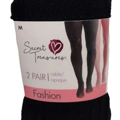 Secret Treasures Women's Girls  black cable and mauve opaque 2pk tights. Zize M
