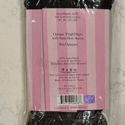 Women's Black Thigh High Stockings WITH Satin Bow Accent, One Size NEW CONDITION