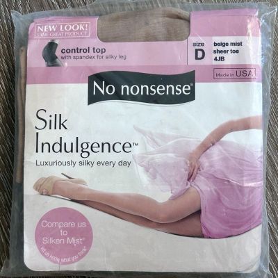 No Nonsense Silk Indulgence Control Top Sheer Toe Pantyhose Beige Mist Size D