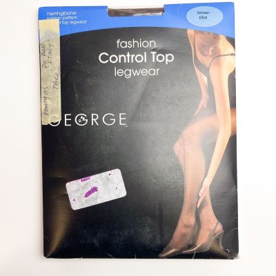 Vintage George Fashion Control Top Pantyhose - Size Plus - Brown Herringbone
