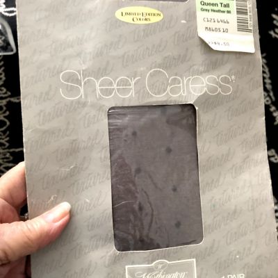 VTG Queen Tall SHEER CARESS WORTHINGTON JC PENNEY Gray Heather DOTS PantyHose PR
