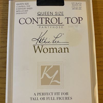 Kathie Lee Vintage 4X Plus Size Off Black Sheer Control Top Pantyhose