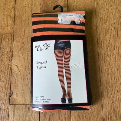 MUSIC LEGS BLACK AND ORANGE STRIPED TIGHTS HALLOWEEN SIZE ONE SIZE NEW