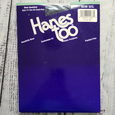 HANES TOO PANTYHOSE CLASSIC NAVY SHEER SANDALFOOT SIZE AB