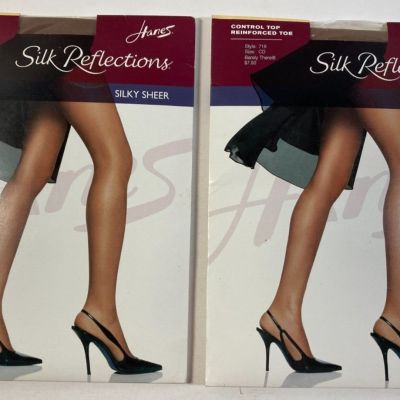 Lot 2 Hanes Silk Reflections Silky Sheer Control Top Reinforced Toe Pantyhose CD