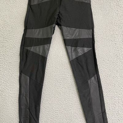 BDG Urban Outfitters Black Vegan Leather Panel Leggings medium LR05L29 Nylon