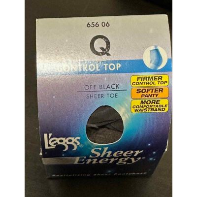 L'eggs Leegs Sheer Energy Control Top Sheer Toe Off Black size Q 65606 Firmer