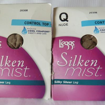2 Leggs Silken Mist Silky Sheer Pantyhose - Q Nude -Sealed