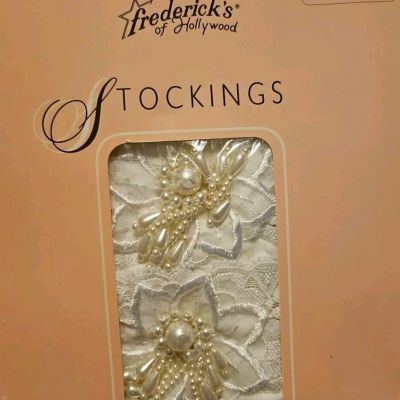Frederick's of Hollywood Embellished thigh high stockings M/L -White #7324