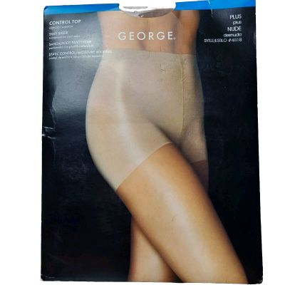 George Nude Plus Silky Sheer Sandalfoot Control Top Pantyhose Style 4818 NEW