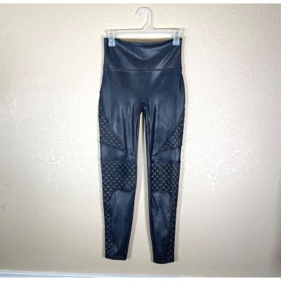 SPANX Quilted Moto Faux Leather Leggings Women's Size Medium 20248R Black Shinny