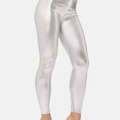 #402 Shiny Metallic Silver Leggings Pencil Pant Med. Ships from Florida, USA