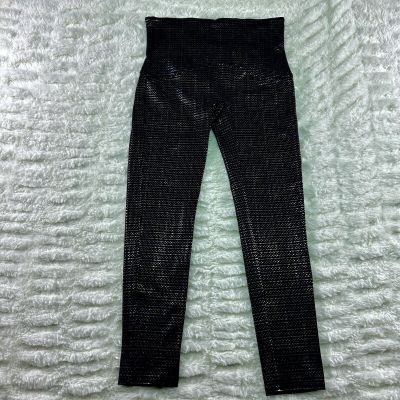 NWOT Spanx Black Multi Rainbow Metallic Mist Dot Print Sz 8-10 Medium Leggings