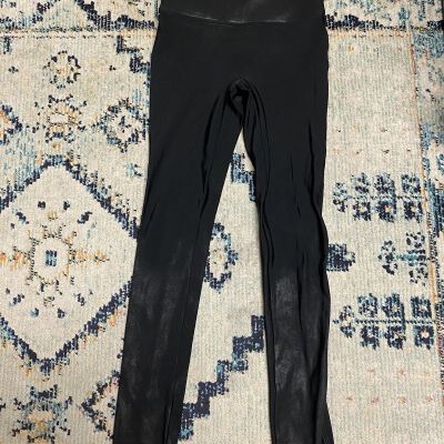 SPANX Shiny Black Leggings Pants Womens Size S Faux Leather Look