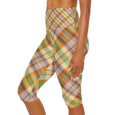Girly Plaid Yoga Leggings, Women's Workout Pants, Stretchy Athletic Capris