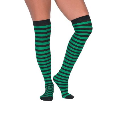 St Patrick's Green Stripe OVER-KNEE THIGH STOCKINGS Elf Leprechaun Costume Socks