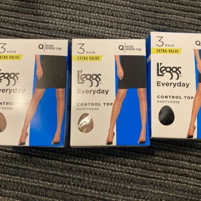 Leggs Everyday Control Top Pantyhose Size Q  3 Boxes