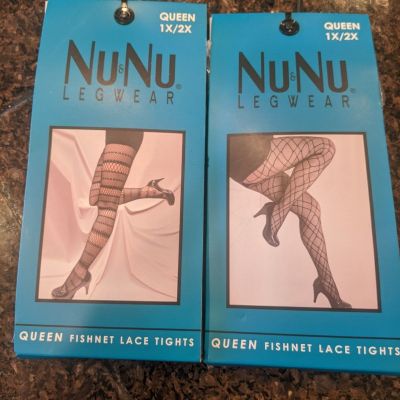 Sexy Nu&Nu Legwear- Black Fishnet Lace Tights- Queen 1x/2x (2) Pairs