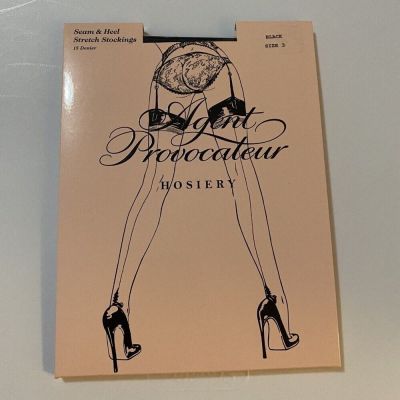 Agent Provocateur Seam & Heel Black Stockings Size 3 NEW (Made in France)
