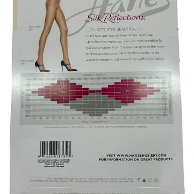 Hanes Silk Reflections Silky Sheer Ctrl Top Reinforced Toe Pantyhose Size EF New
