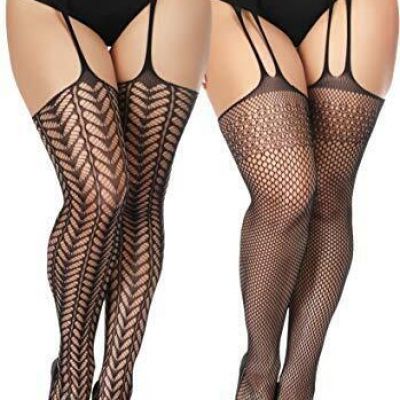 TGD Womens Fishnet Stockings Plus Size Tights Suspender Pantyhose Thigh High ...