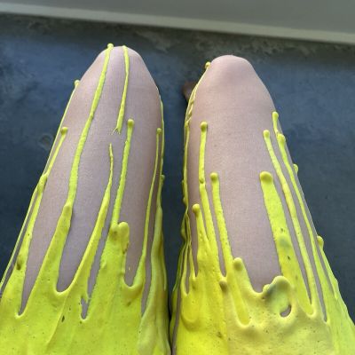 Rare! URB Clothing Original Latex Drippy Yellow Tights Stocking Paint Drip Rave