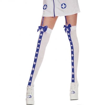 Music Legs Medic Nurse Costume Thigh Hi Ruffle Lace Top Hosiery