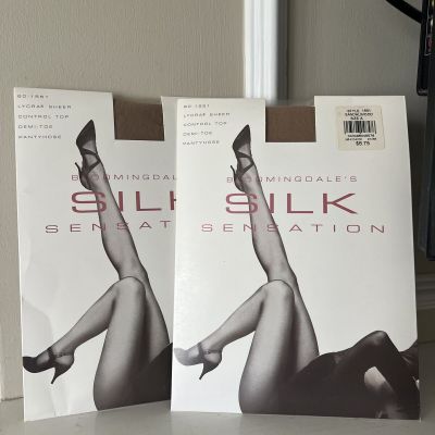 2 Pr Silk Sensations Bloomingdales NEW pantyhose Sandalwood Size A