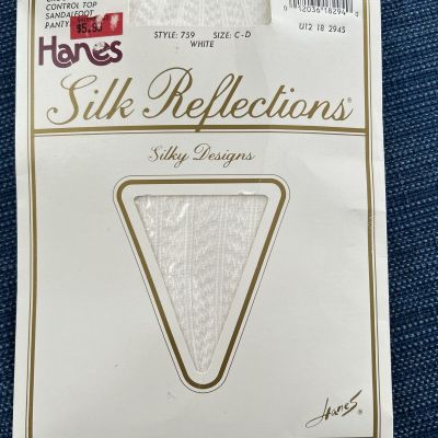 Silk Reflections Size C-D Crocheted Lace White Controlled Top Pantyhose
