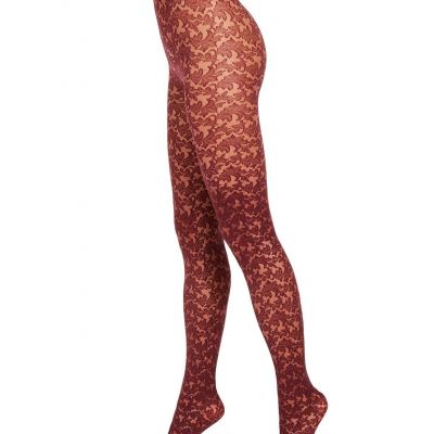 Women's Donna Karan Allover Lace Tights Size Small Claret/Bordeaux Burgundy
