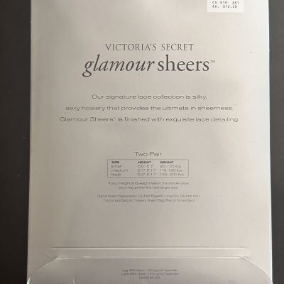 2 Pair Victorias Secret Glamour Sheers Black Stockings Stephanie Seymour NIP New