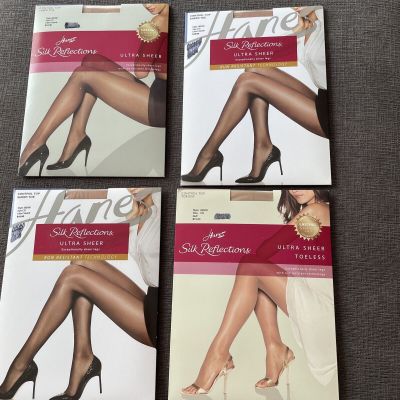 NEW Lot of Four Hanes Silk Reflections Pantyhose Control Top Sz CD New/sealed