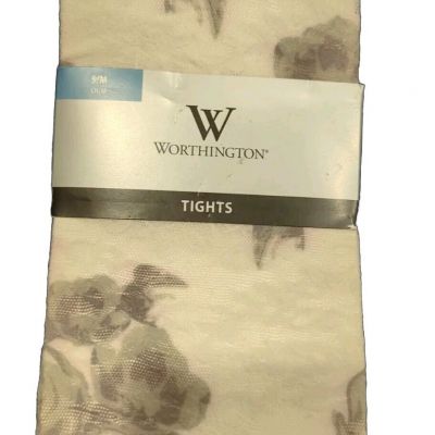 Worthington Nylon Spandex White Tights Floral Design Unisex Size S/M