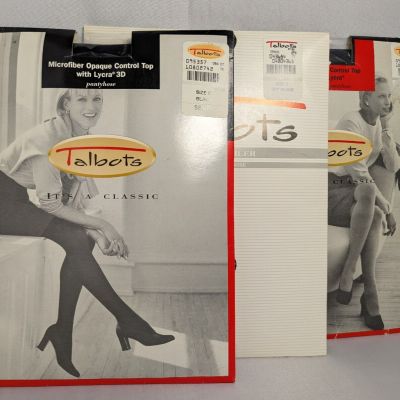 Three Packages Talbots Ladies Size C Black Opaque Pantyhose/Tights New With Tags