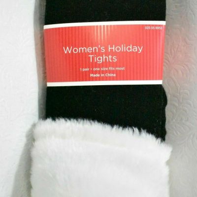 Tights Footless Fur Cuff Black Holiday One Size Women's New