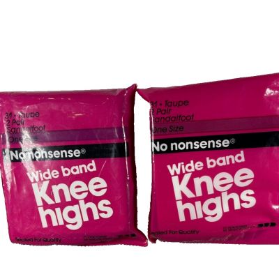 NEW OLD STOCK 1988 2X No Nonsense Knee Highs 2Pk WIDE BAND 1 Size Taupe  #O31
