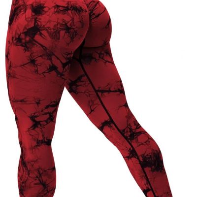 QOQ Womens High Waisted Seamless Workout Small, #0 Tie Dye Scrunch Red