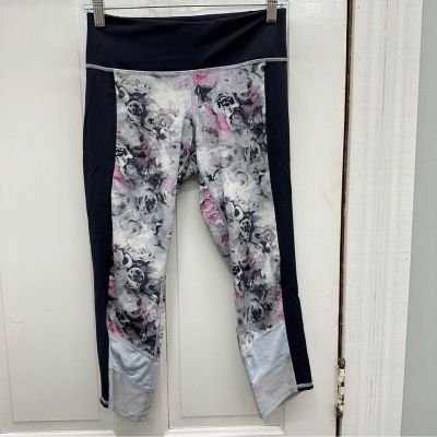 lululemon navy floral athletic capri leggings women's 6 pocket in waistband