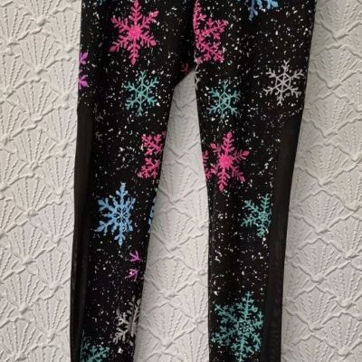 Stretch Leggins JUNIORS No Boundaries S (3/5) Black With Snowflakes Sheer Sides